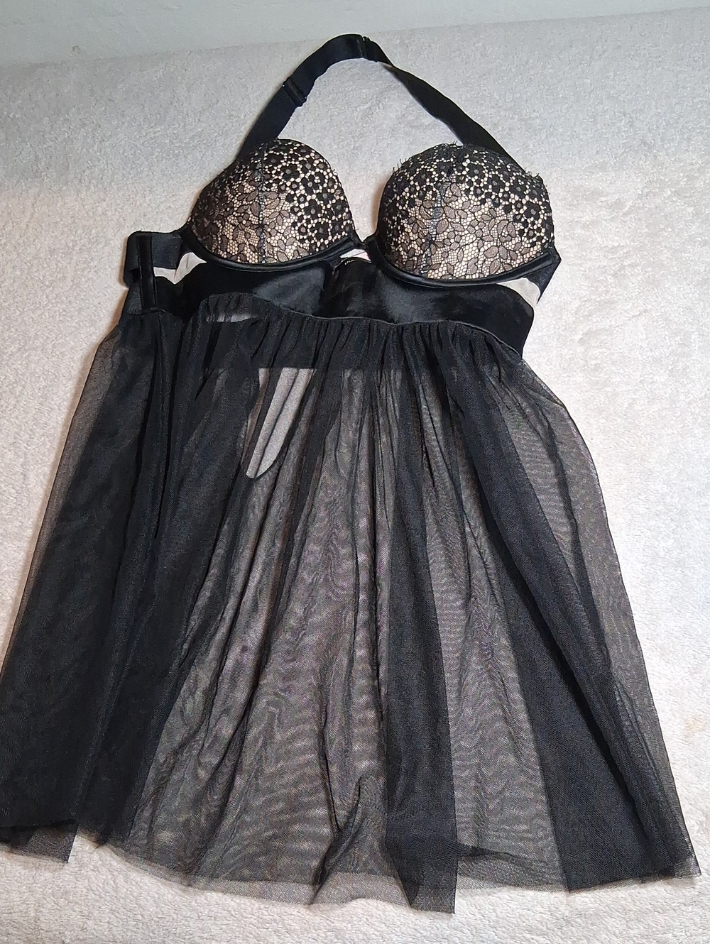 Victoria's Secret Black Sheer Lace-Top Babydoll Chemise